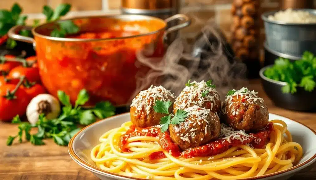 Pasta with Marinara and Meatballs Preparation
