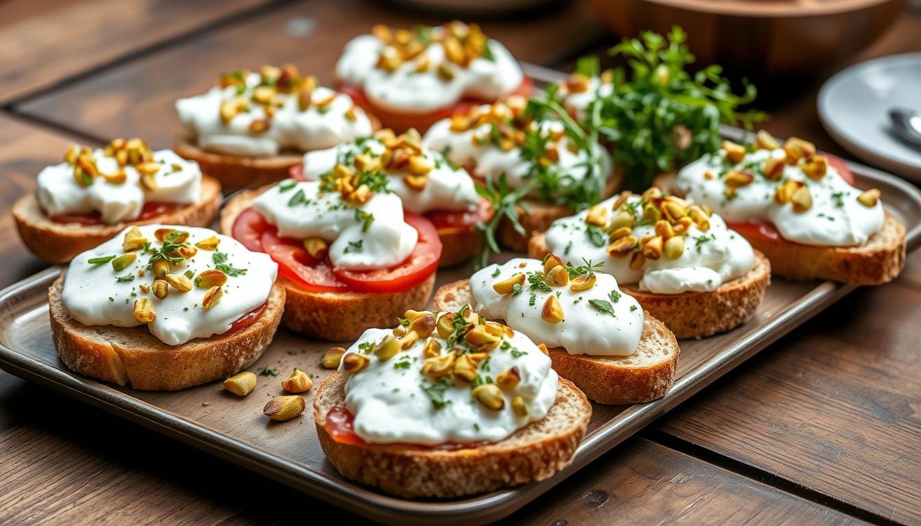 goat cheese and pistachio bruschetta